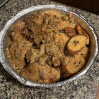 Stewed Chicken Plate · Stewed chicken with rice and your choice of plantain.