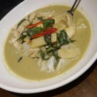 Green Curry · The spiciest of all curry, with bamboo shoot and Thai basil.  We can do at least spicy from ...