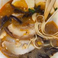 Garlic Shoyu Belly · Comes with Chashu Belly, Half Egg, Corn, Mushrooms, Red Ginger, Green Onions and Sesame Seed...