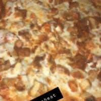 Buffalo Chicken Pizza · Breaded chicken in a spicy Buffalo sauce and shredded mozzarella drizzled with ranch dressin...