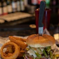 The Southwest Burger · A 1/2 lb. Angus burger served with jalapenos, green pepper, pepper jack and cheddar cheeses ...