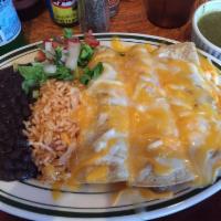 Grilled Chicken Enchilada · Rice, beans, cheese, lettuce, pico de gallo and your choice of sauce.