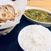Palak Paneer · Indian cottage cheese cubes, spinach gravy, and creamy sauce.