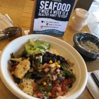 California Bowl · Made with citrus rice, black beans, and fresh romaine lettuce topped with handmade guacamole...