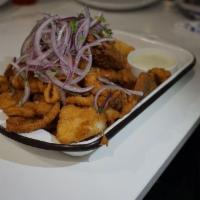 Jalea · Variety of fish, squid, scallops, shrimp, octopus and mussels; deep fried in seasoned flour ...