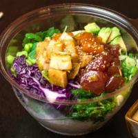 Teriyaki Chicken Poke Bowl · Grilled chicken breast, onions, mango, cilantro, avocado, cabbage, scallion, sesame seeds,  ...