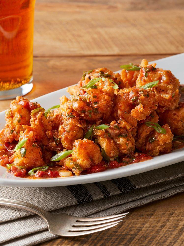Crispy Shrimp Napoli · Crispy shrimp, green onions, charred tomato sauce