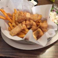Walleye Basket · Bite-sized walleye, breaded and deep-fried. Served with Tavern fries, coleslaw, and your cho...