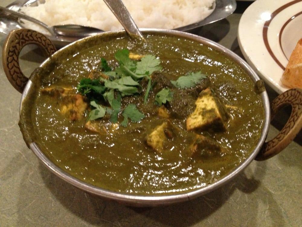 Palak Paneer · Cottage cheese cooked in spinach cream with a special blend of spices. Nut free, gluten free, vegetarian.
