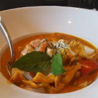 Panang Curry · Bell pepper, kaffir lime leaf, coconut milk. Not Spicy.