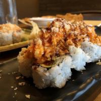 Snow Crab Leg Maki Roll · Avocado, cucumber, crab stick topped with baked snow crab leg, tempura flake, spicy mayo and...
