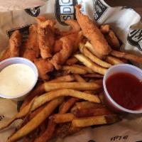 Chicken Strips · 1/2 lb. of buttermilk brined chicken tenders, breaded and fried or grilled. Served with a si...