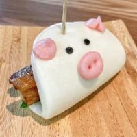 Hoisin Glazed Pork Belly Bao · pork belly / baby spinach / cilantro / cucumber / crunch onion chip

