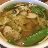 Subgum Wonton Soup · Wonton soup with shrimp, scallops, chicken and vegetables.