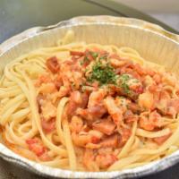 Crawfish Pasta · Crayfish tail meat, spicy sausage with tomato cream marinara sauce. Includes house spicy gre...