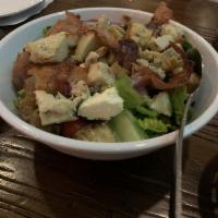 Chopped Chicken Salad · Marinated and roasted chicken breast, rough cut crispy bacon, red onion, crumbled feta chees...