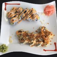 Tempura Shrimp Roll · Tempura shrimp, avocado, crispy crunch, fried onion, yum yum mayo, sushi sauce.
