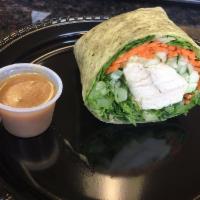 Grilled Sesame Chicken Wrap · Grilled all-natural chicken, cucumbers, carrots, toasted sesame seeds, alfalfa sprouts and r...