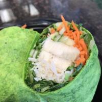 Spicy Thai Wrap · Grilled chicken, rice noodles, cucumbers, carrots, romaine and sweet Thai chili sauce 