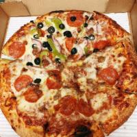 Combination Pizza · Pepperoni, red onions, green bell peppers, black olives and Italian sausage.