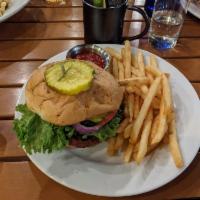Craft Burger · blend of chuck, brisket and short rib  lettuce  house made sweet pickles  tomato  grilled on...