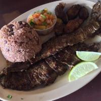 Carne Asada · Grilled beef strips. Served with 1 tortilla or bread and choice of 2 sides.