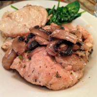 Pollo Marsala · All-natural chicken breast with Marsala wine and mushrooms served with a side of potatoes au...