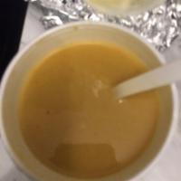Homemade Red Lentil Soup · Our famous delicious soup made from red lentils, celery, carrots and onions. Served with pit...