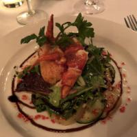 Lobster Salad · Baby Greens, Avocado, Cucumber, Potato, Grated Horseradish, Caviar-Shallot Vinaigrette 
