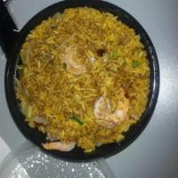 Shrimp Fried Rice · Stir-fried rice with shell fish.