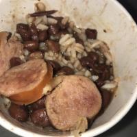 Red Beans and Rice Bowl · Served with sausage.