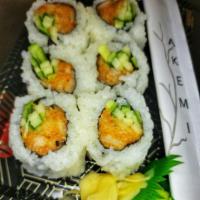 Spicy Tuna Sushi Roll · Spicy white tuna, avocado, cucumber, and sprouts.