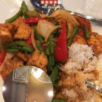 Spicy Basil · Sauteed ground meat with bell peppers, green beans, onions and basil in hot chili sauce. Ser...