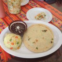 Pupusas · Salvadorean stuffed corn tortilla with cheese and your choice of beans and cheese, zucchini,...