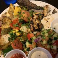 Beef and Chicken Kabob Plate · 