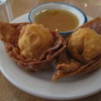 Crab Lagoon · Blended crab, cream cheese and water chestnut wrapped with wonton skin and then deep fried.