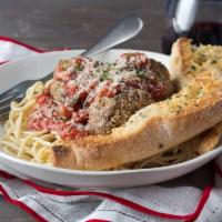 Spaghetti and Meatballs · 2 handmade beef and pork meatballs, house-made marinara and Parmesan.