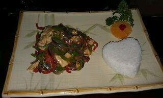 Lemongrass Chicken · Tender slices of chicken, bell pepper, and onions in a lemongrass garlic sauce. Served with ...