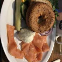 Lox and Bagel Dict · A toasted fresh bagel or English muffin and a blanket of pastrami topped with 2 poached eggs...