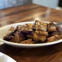 Sesame Eggplant Tofu · Eggplant and organic tofu in house special sauce. Spicy.