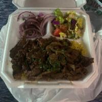 Beef Shawarma Sandwich · Beef shawarma, hint of lamb fat, tomato slices, julienne slice onions, parsley, pickles and ...