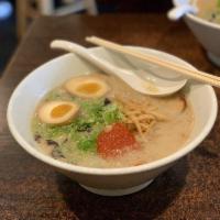 Spicy Tonkotsu Ramen · Pork broth, spicy sauce and thin noodles.