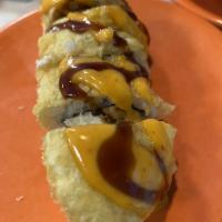 Hot Roll · Cooked salmon with cream cheese, deep-fried whole roll, eel sauce, and spicy mayo. 4 pieces ...
