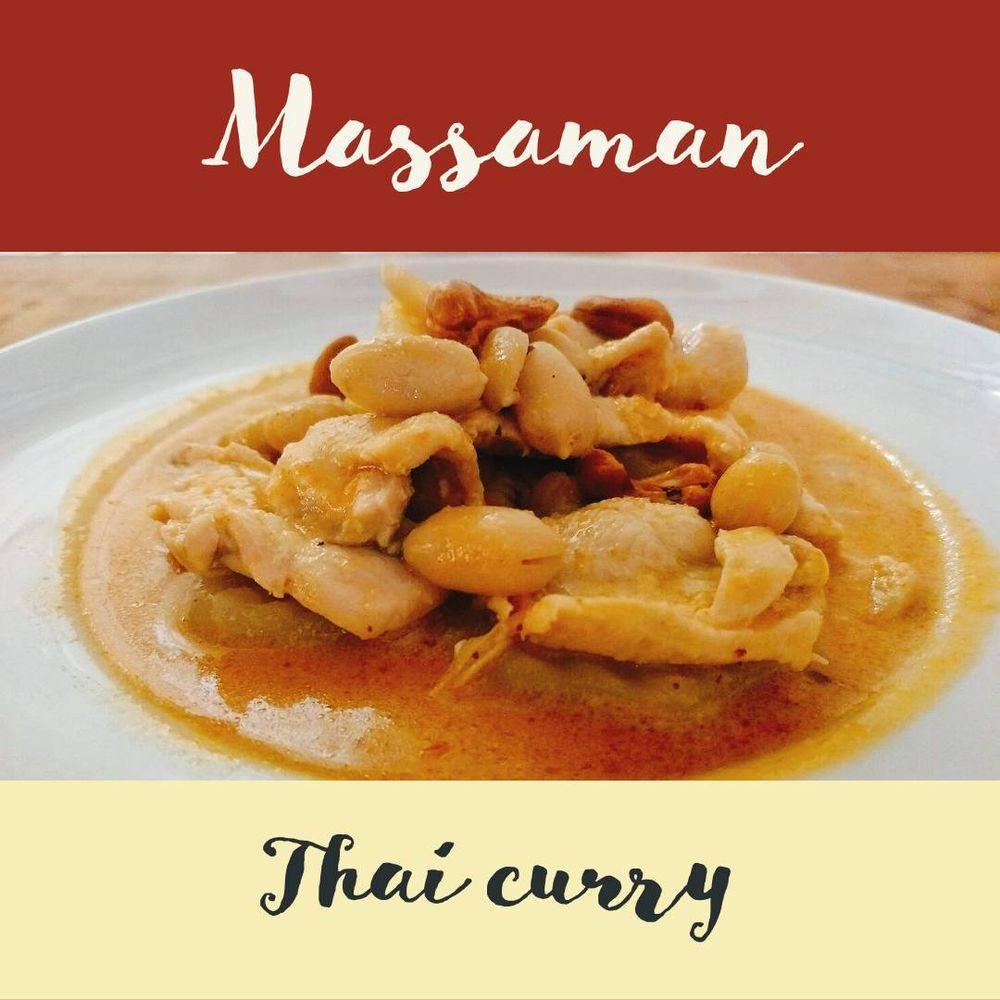 Massaman Curry · Choice of protein, cashew nuts, potatoes, peanuts in thick, and delicious nutty massaman curry.