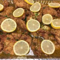 Chicken Francese · Lemon, capers, and white wine.