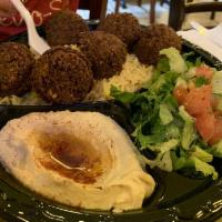 Vegetarian Combo Plate · Hummus, baba ghanoush, red cabbage (sweet), green cabbage (garlicky), tabouleh salad, vegeta...
