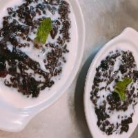 Black Sticky Rice · Pudding with coconut milk.