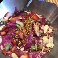 Dragon Bowl · Base blend of pitaya, mango juice, coconut milk, bananas, pineapple, raspberries and an immu...