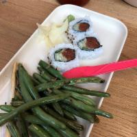 Spicy Tuna Roll · Inside: minced tuna with spicy aioli, cucumber
Outside: sesame seed