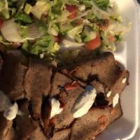 Gyro Platter · Thin slices of gyro that comes with 1 side of choice.